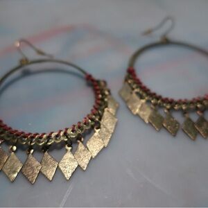 Threaded Diamond Dangle Hoop Earrings